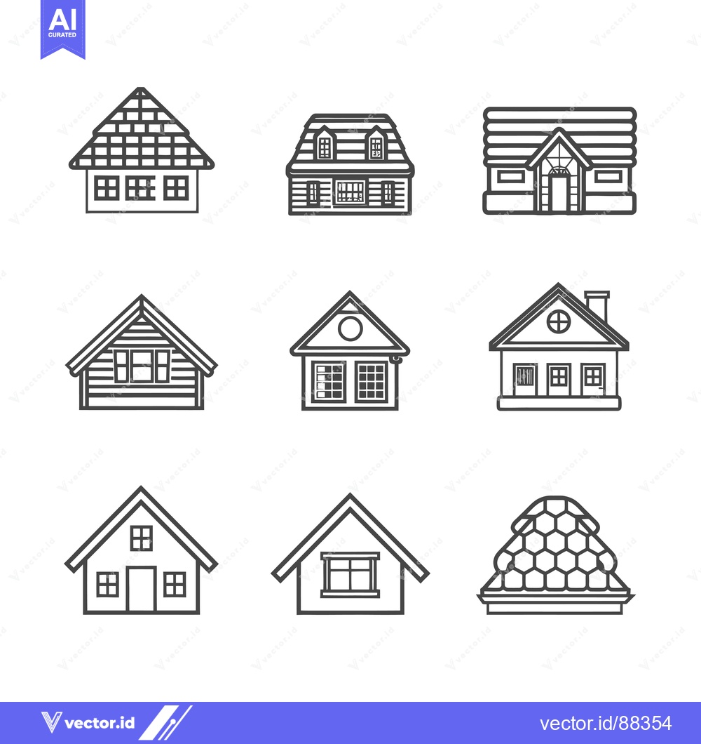 Premium Vector of Nine Simple Line Drawings of Houses