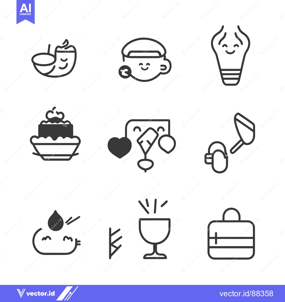 Premium Vector dari Nine Simple Line Drawings of Objects with Happy Faces