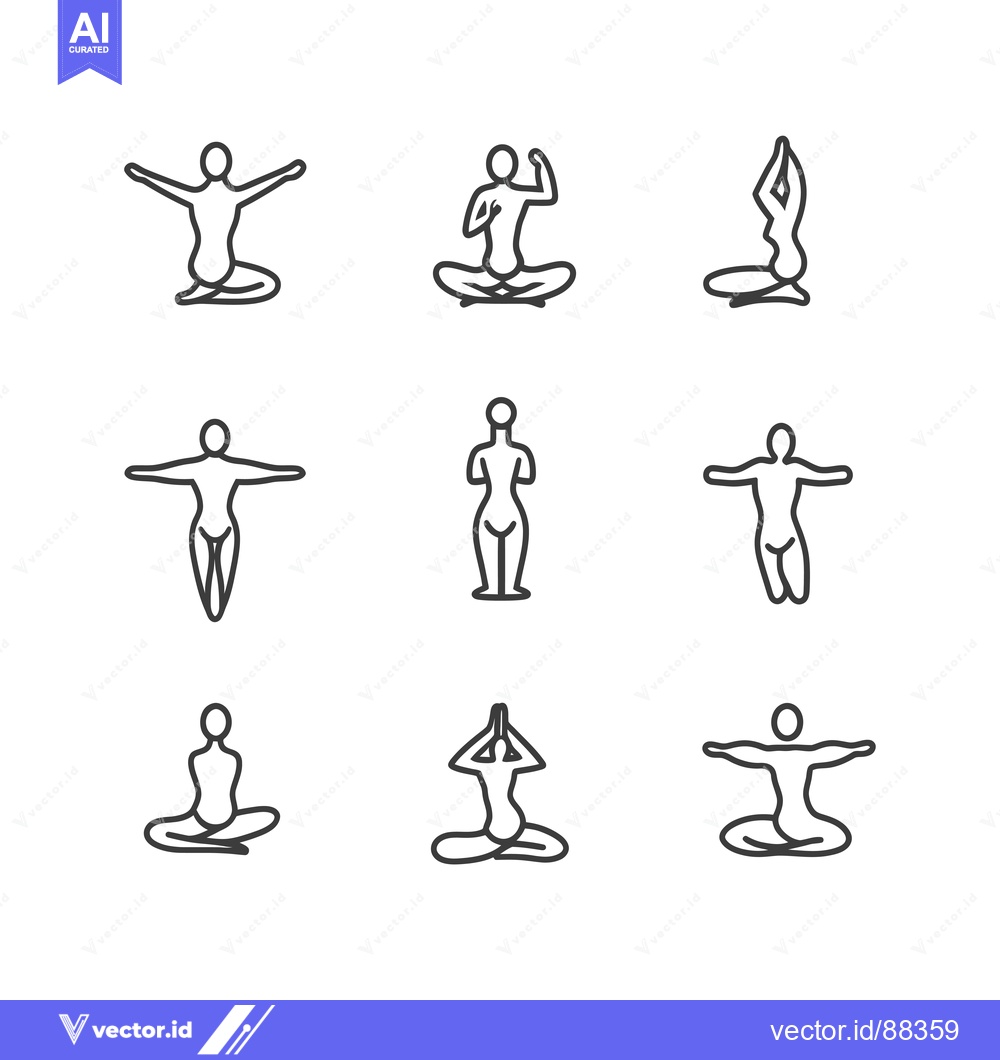 Premium Vector dari Nine Simple Line Drawings of People in Various Yoga Poses