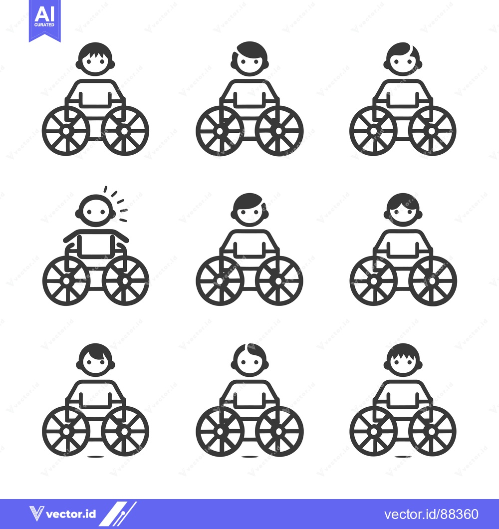 Premium Vector of Nine Simple Line Drawings of People in Wheelchairs