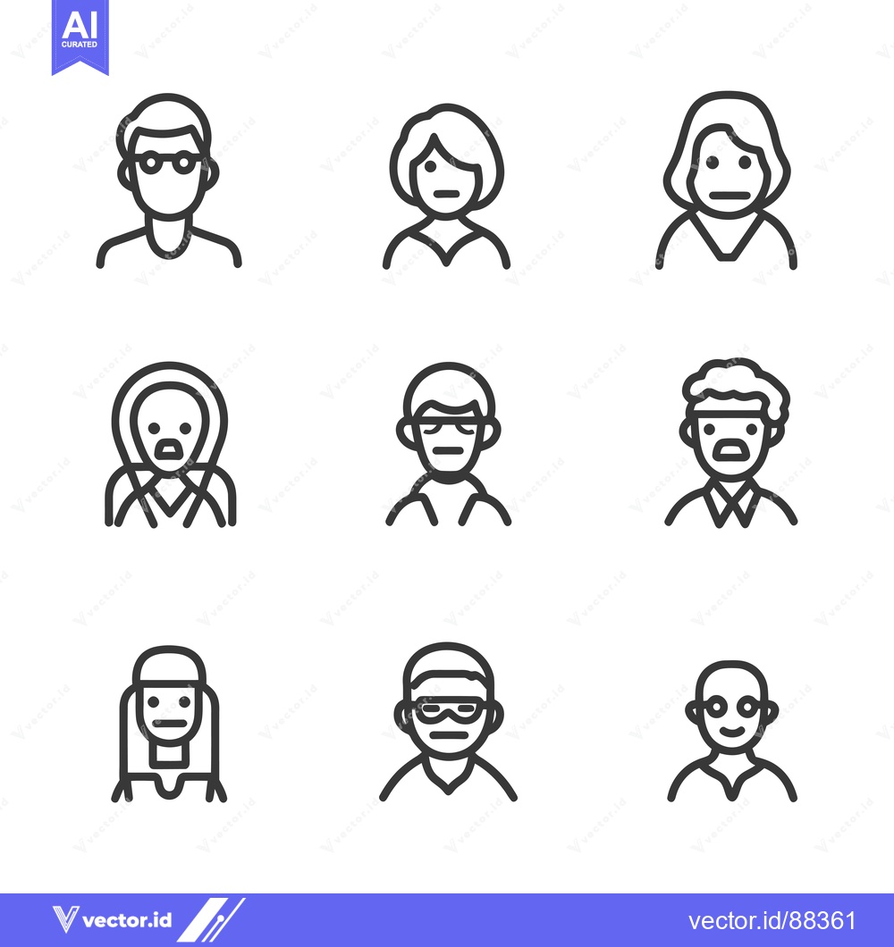 Premium Vector dari Nine Simple Line Drawings of People's Faces
