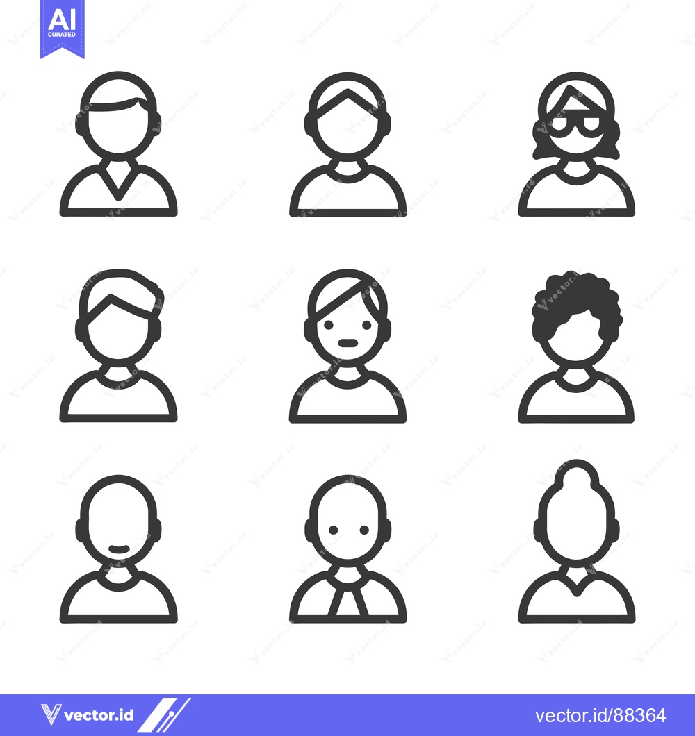 Premium Vector of Nine Simple Line Icons Depicting Various People