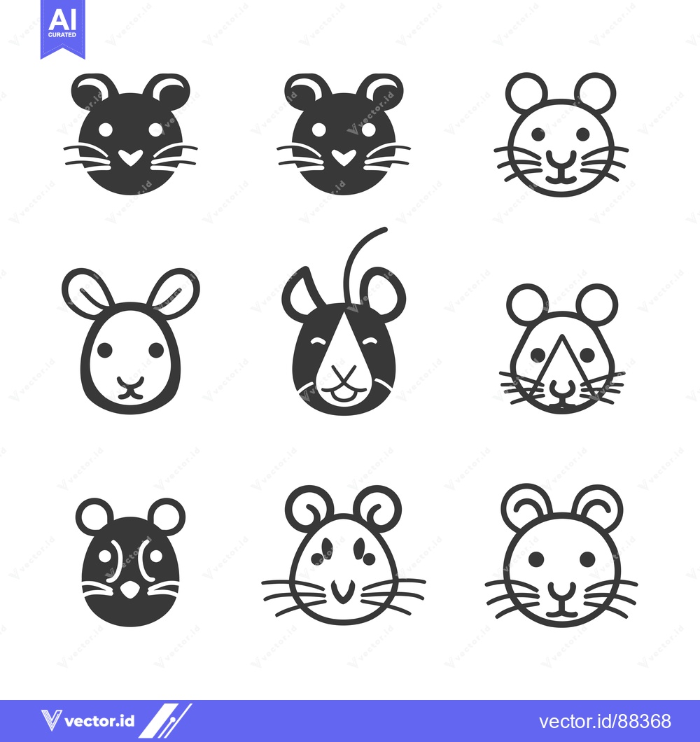 Premium Vector dari Nine Simple Mouse Faces in Different Styles