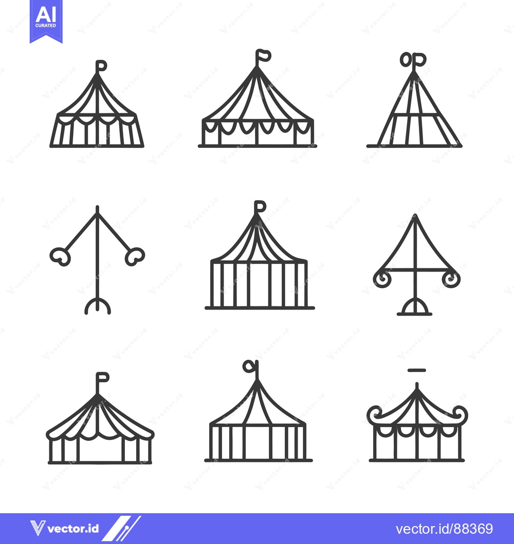 Premium Vector dari Nine Simple Outline Drawings of Circus Tents and Carnival Rides