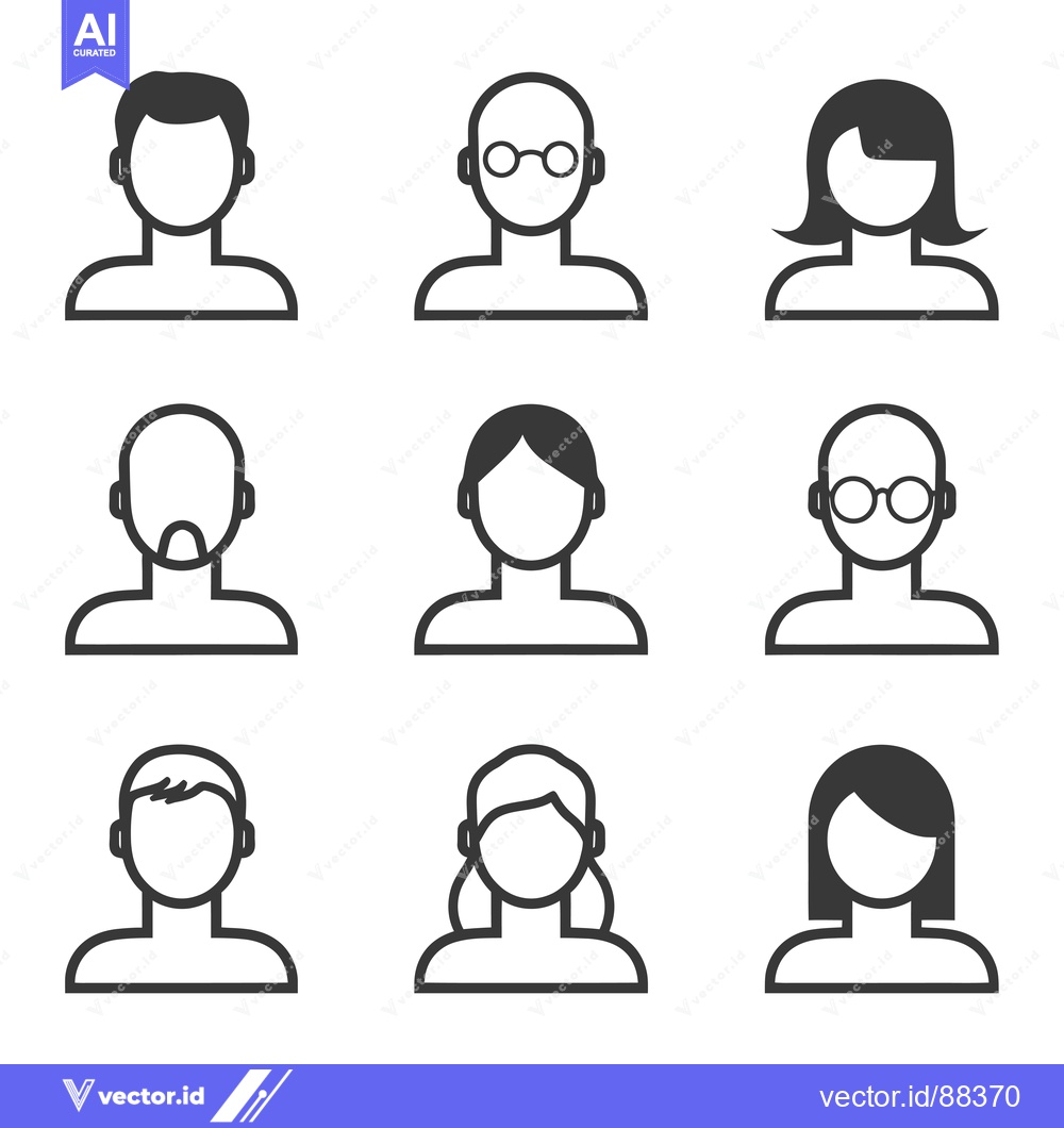 Premium Vector of Nine Simple Outline Icons Representing People with Different Hairstyle