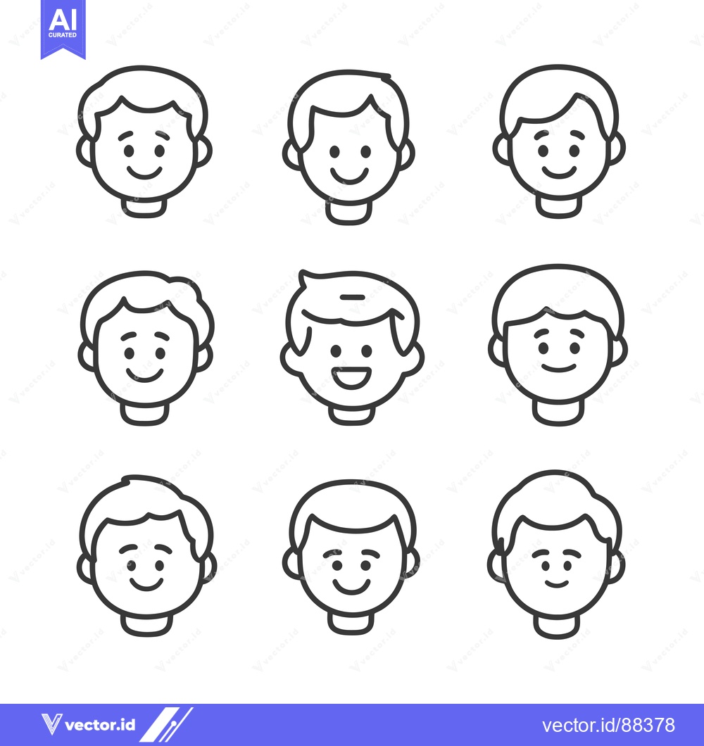 Premium Vector dari Nine Smiling Male Faces with Different Hairstyles