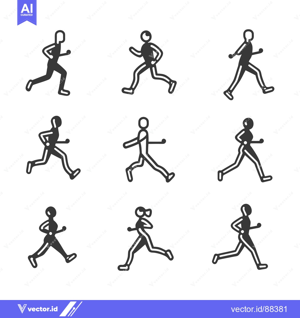 Premium Vector of Nine Stick Figure Illustrations of Runners in Different Poses