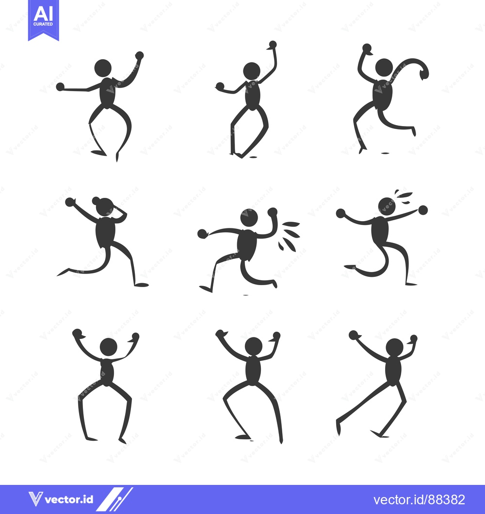 Premium Vector dari Nine Stick Figure Poses with Different Expressions and Movements