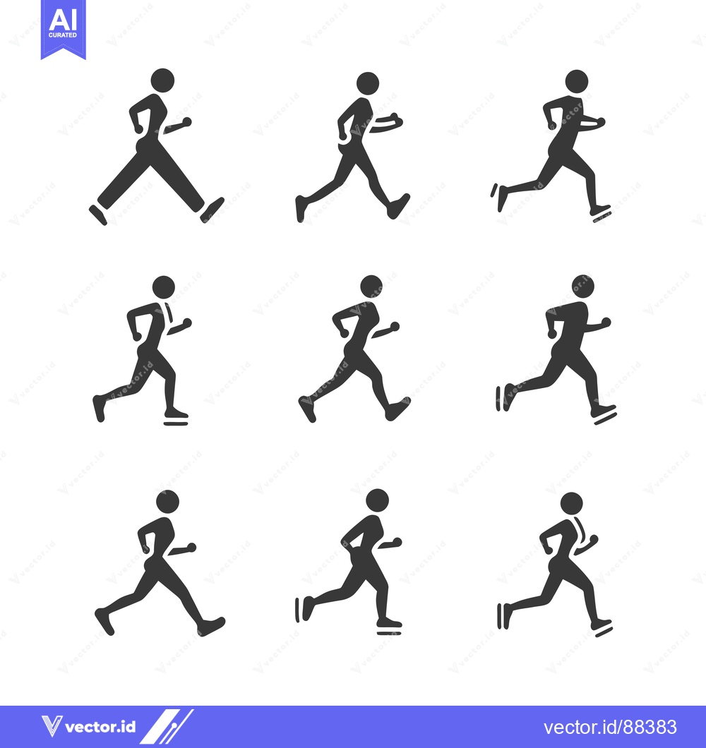 Premium Vector of Nine Stick Figures Depicting Running and Walking