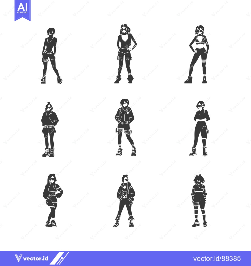 Premium Vector of Nine Stylish Women in Casual Outfits with Sunglasses