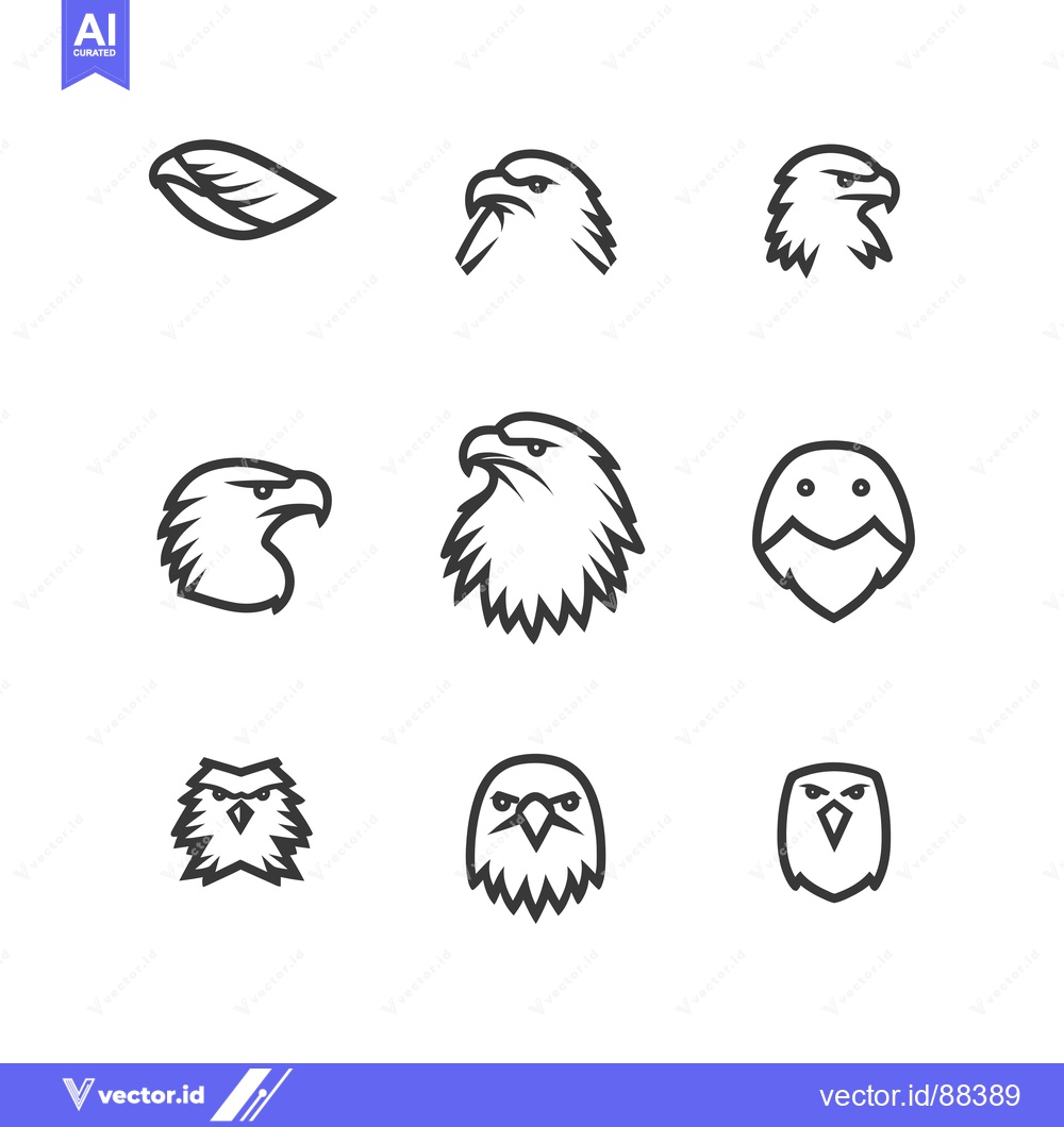 Premium Vector dari Nine Stylized Black and White Eagle Head Icons