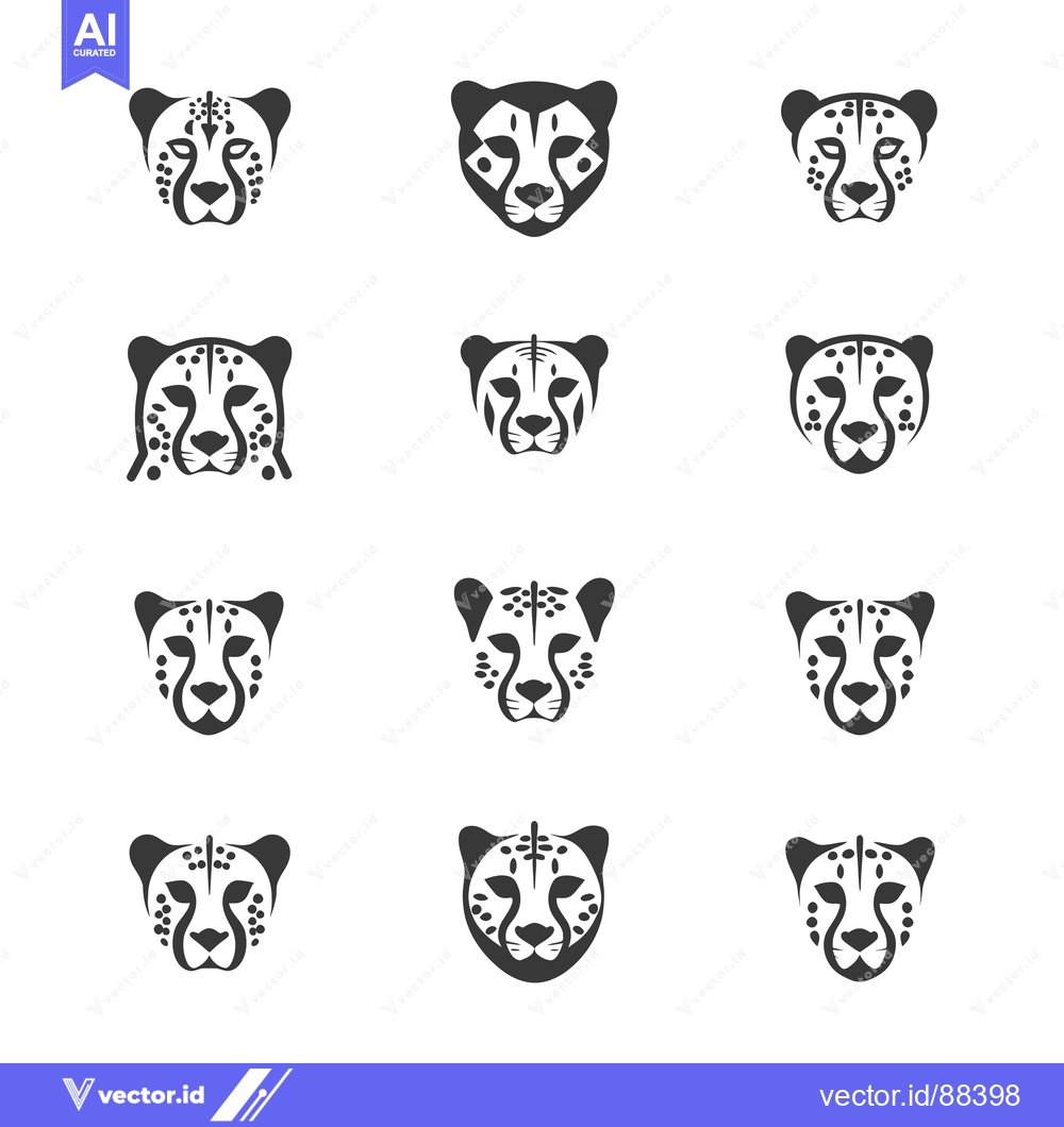 Premium Vector dari Nine Stylized Cheetah Heads in Black and White
