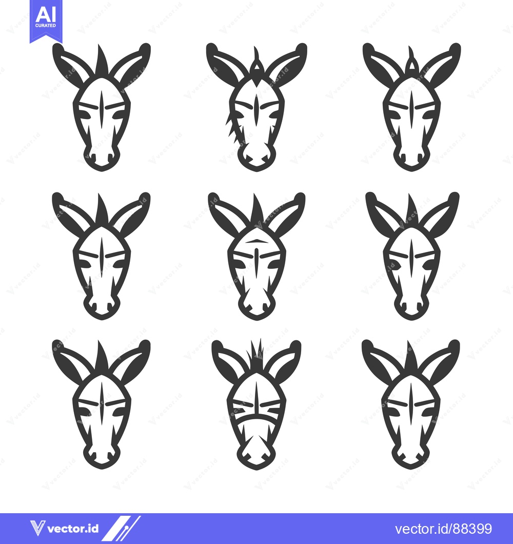 Premium Vector dari Nine Stylized Donkey Head Illustrations