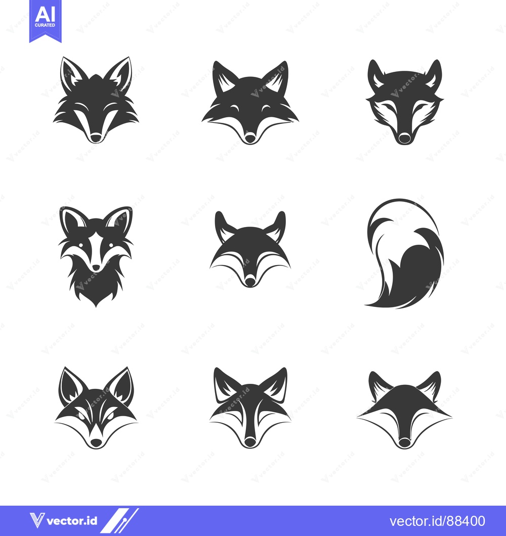 Premium Vector dari Nine Stylized Fox Head and Tail Illustrations