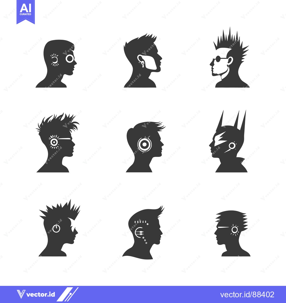 Premium Vector dari Nine Stylized Silhouettes of Male Heads with Various Hairstyles and Fa