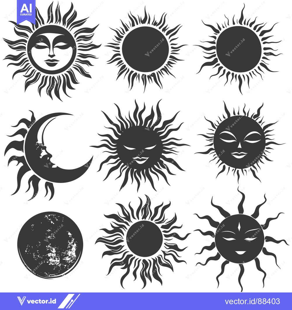 Premium Vector dari Nine Stylized Sun and Moon Illustrations with Variations in Features