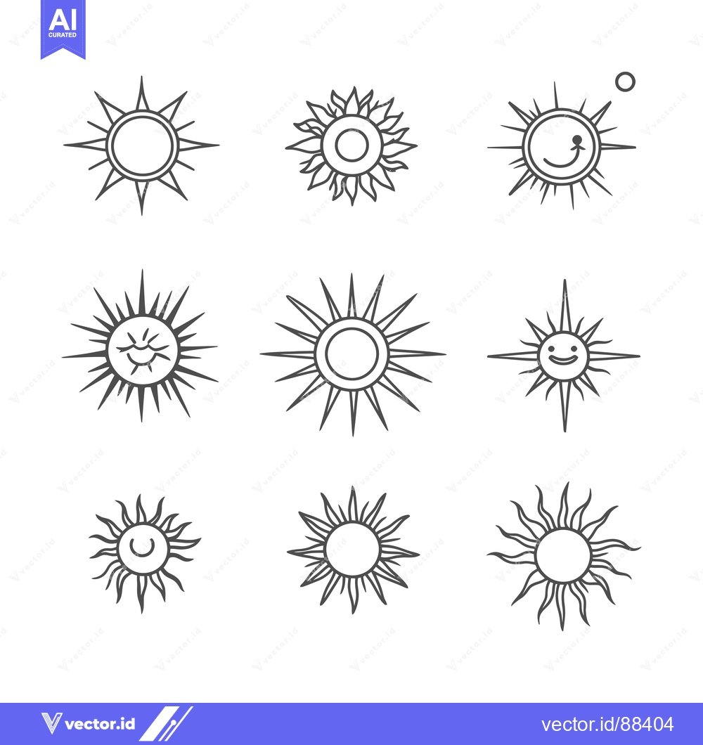 Premium Vector dari Nine Stylized Sun Icons with Different Shapes and Expressions