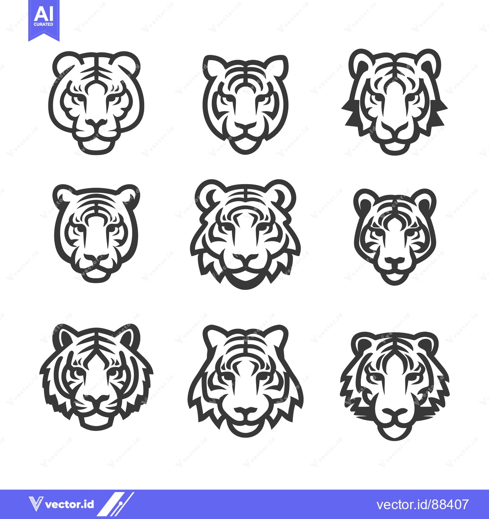 Premium Vector dari Nine Stylized Tiger Head Illustrations