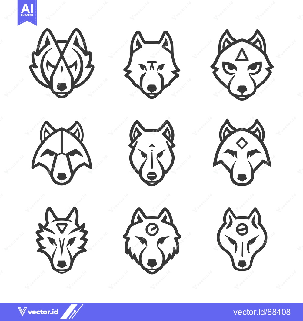 Premium Vector dari Nine Stylized Wolf Head Icons with Geometric Designs