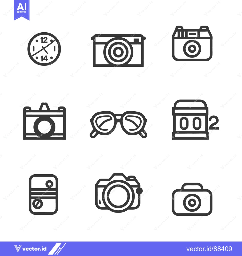 Premium Vector dari Nine simple black line art icons depicting various objects