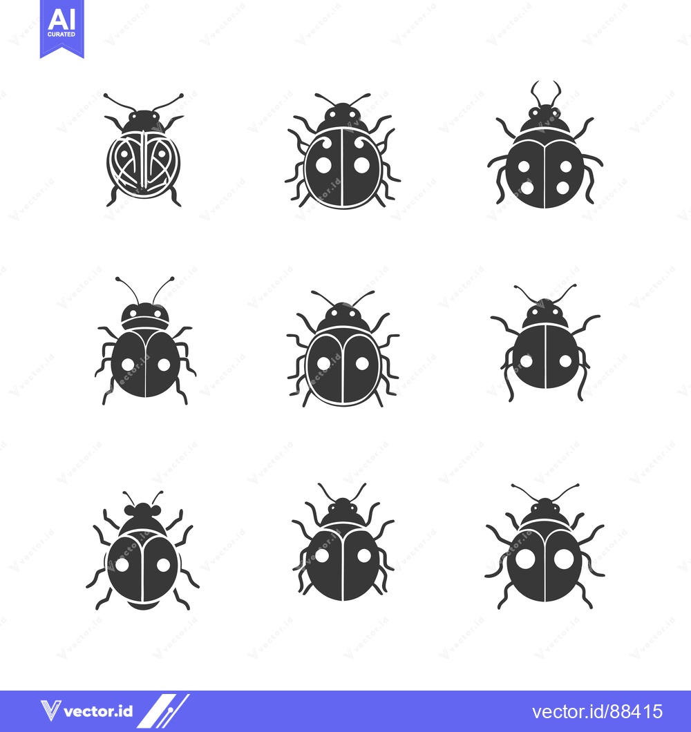 Premium Vector dari Nine Unique Black and White Ladybug Silhouettes