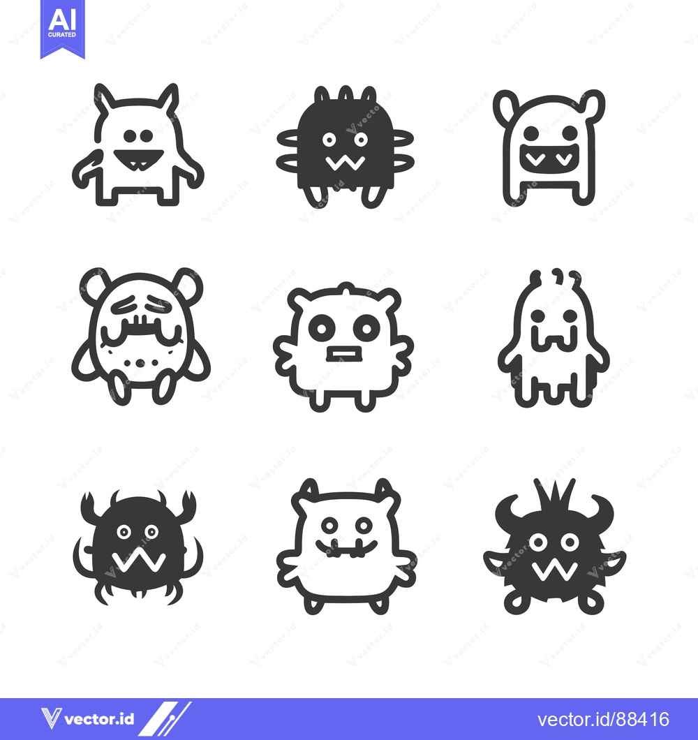 Premium Vector dari Nine Unique Cartoon Monster Icons with Different Expressions