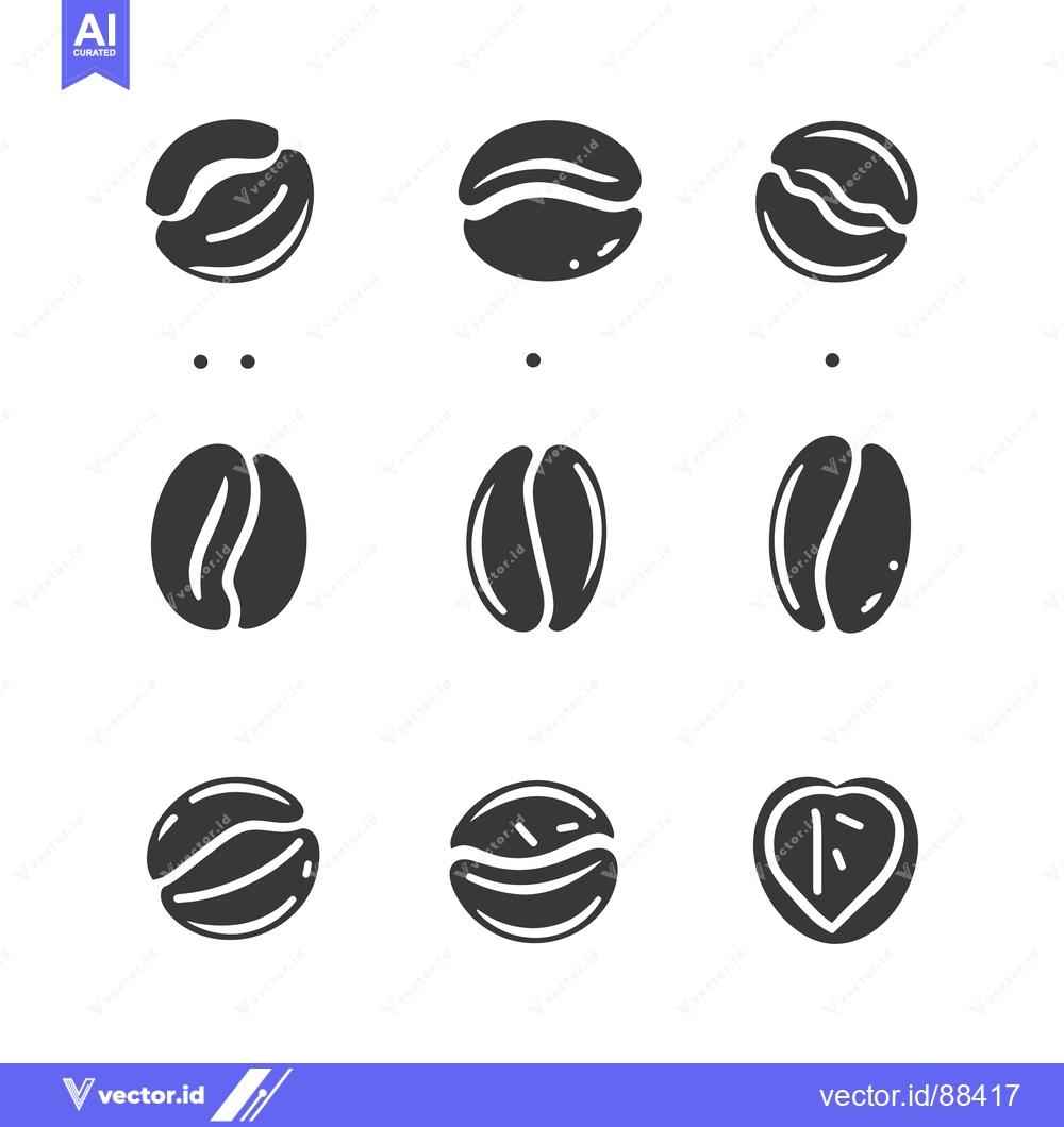Premium Vector of Nine Unique Coffee Bean Icons in Black and White