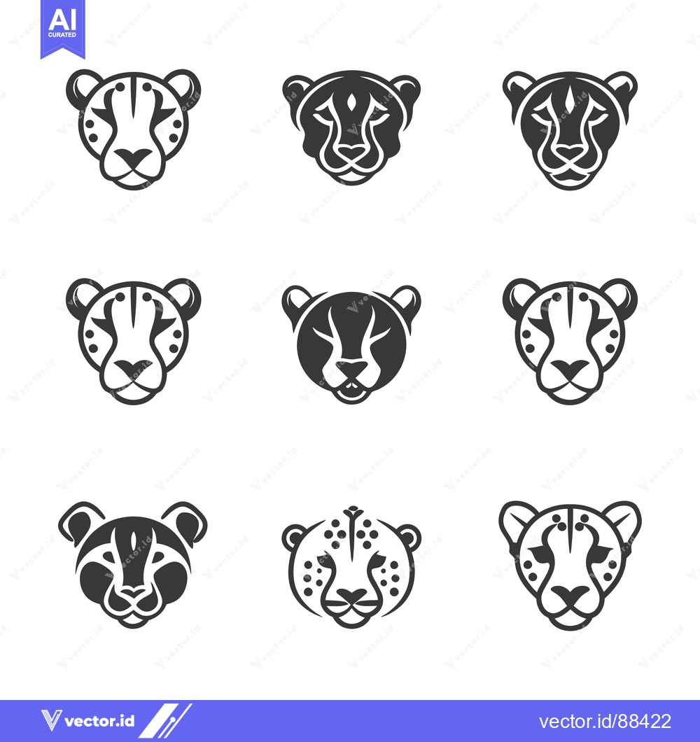 Premium Vector dari Nine Variations of a Black and White Cheetah Head Illustration