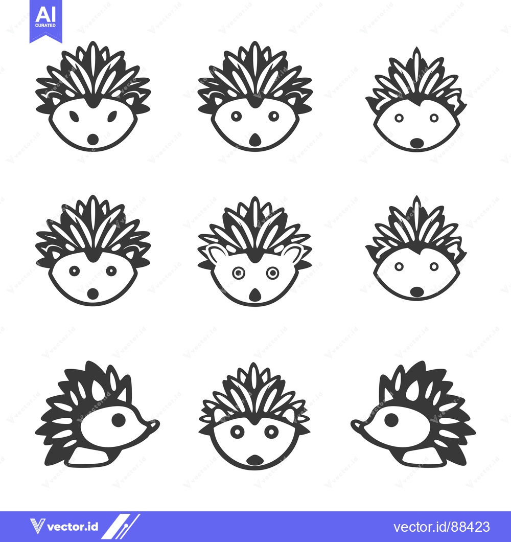 Premium Vector dari Nine Variations of a Black and White Hedgehog Icon