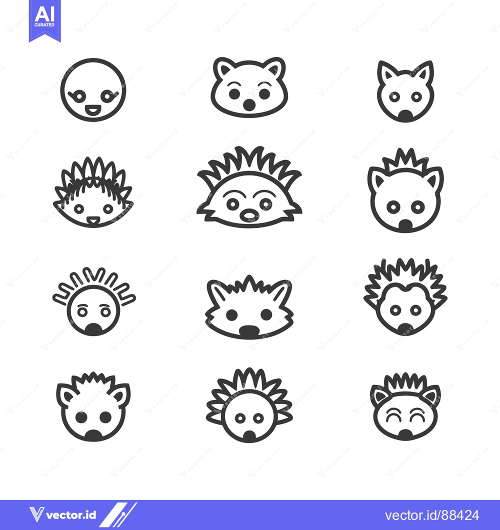 Premium Vector of Nine Variations of a Cartoon Hedgehog Face with Different Expressions