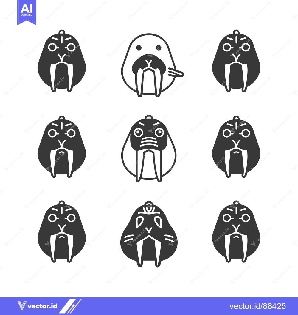 Premium Vector dari Nine Variations of a Cartoon Walrus with Different Facial Expressions
