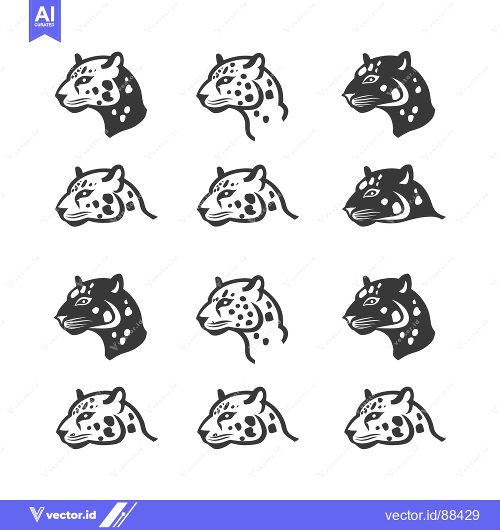 Premium Vector of Nine Variations of a Leopard Head Illustration in Black and White