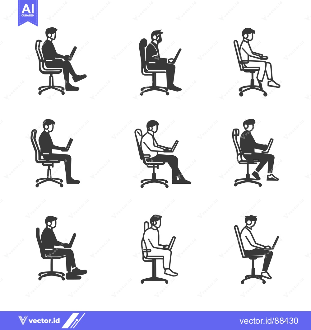 Premium Vector dari Nine Variations of a Man Sitting in an Office Chair Using a Laptop