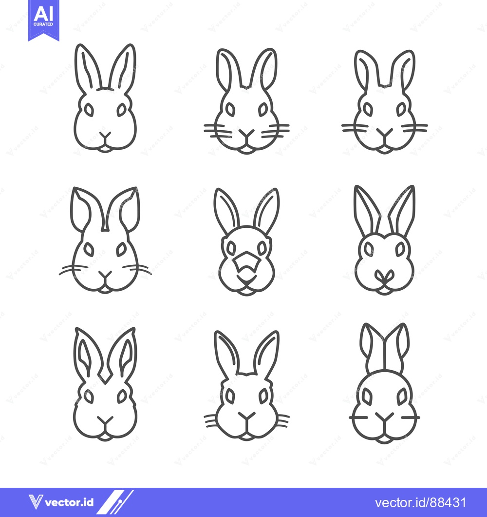 Premium Vector dari Nine Variations of a Rabbit's Head in Outline Form