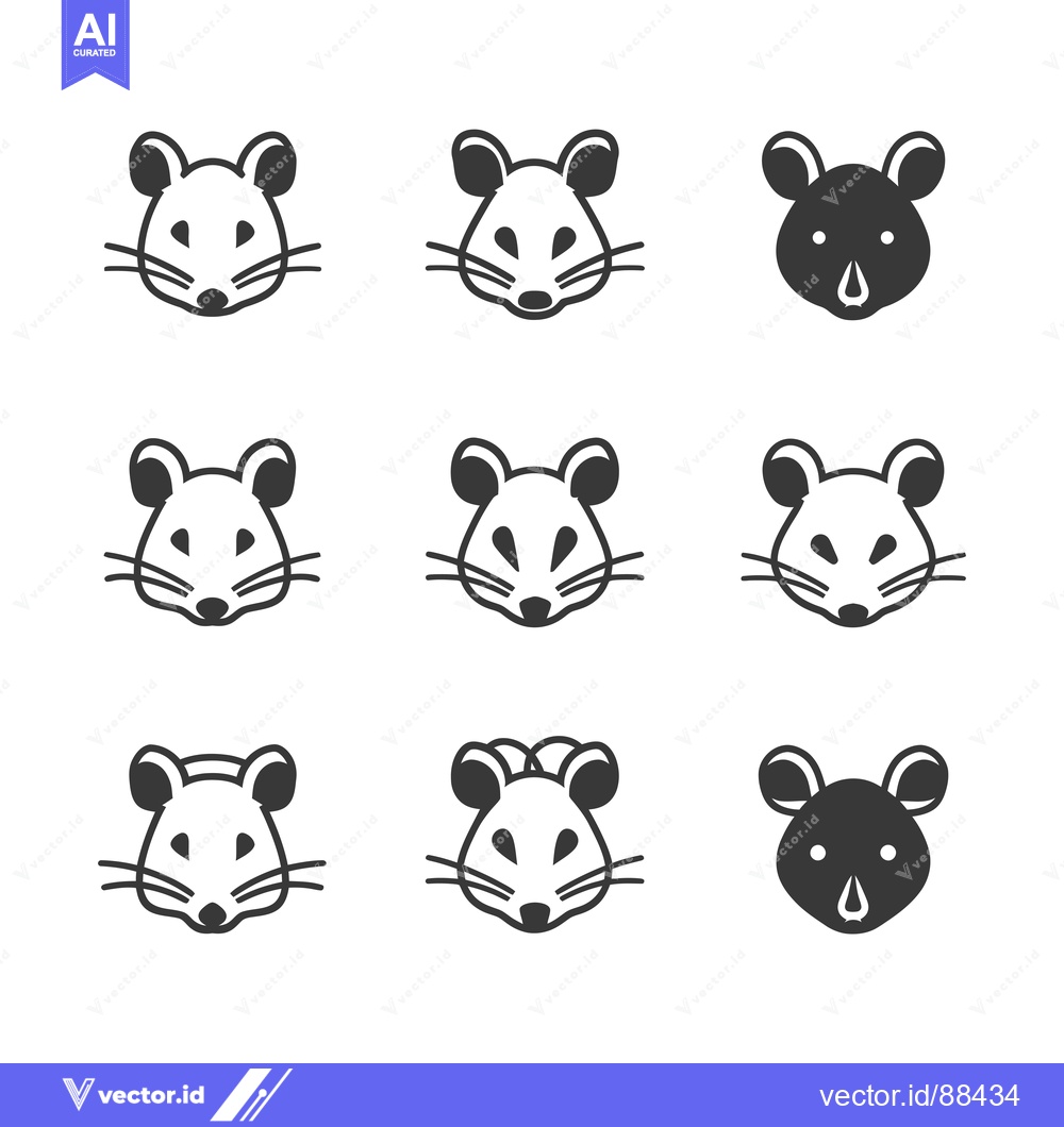 Premium Vector of Nine variations of a stylized mouse face, some outlined and some fille
