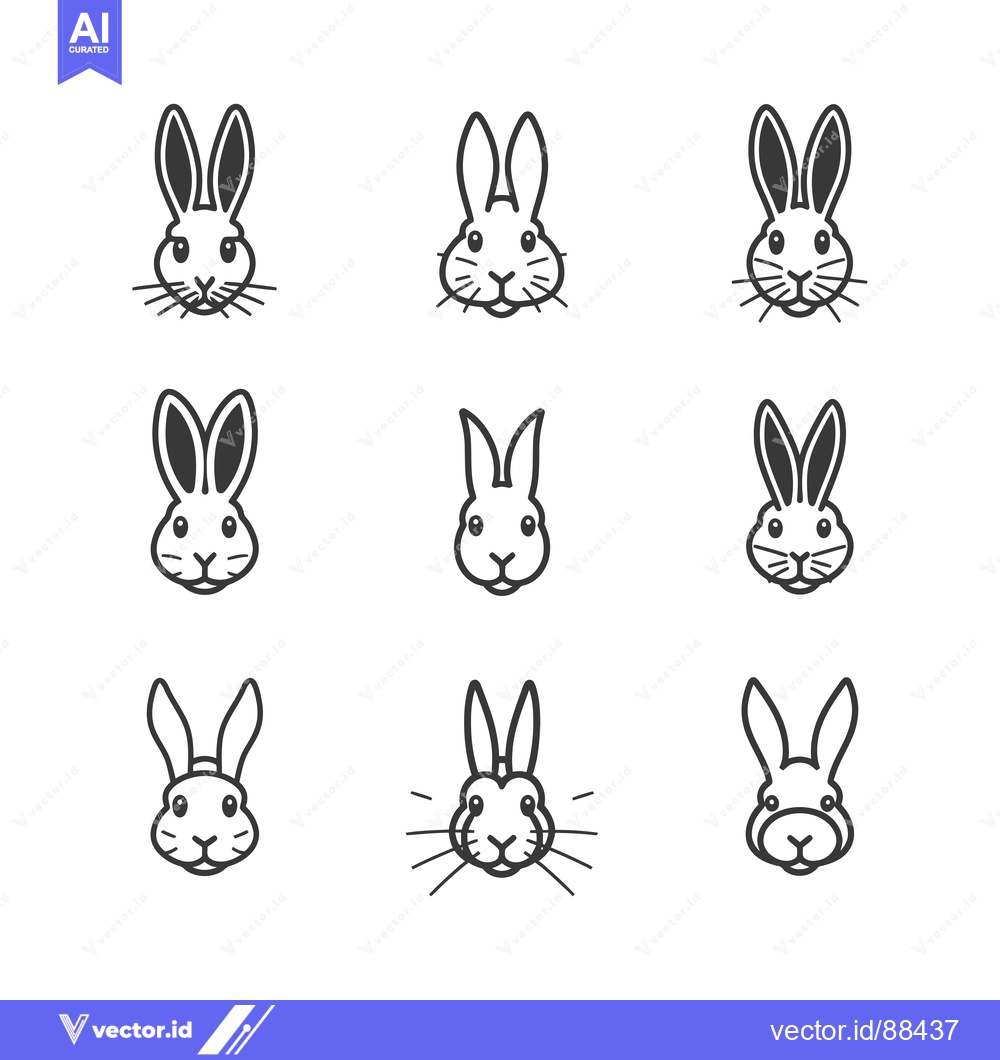 Premium Vector dari Nine Variations of Bunny Face Line Art