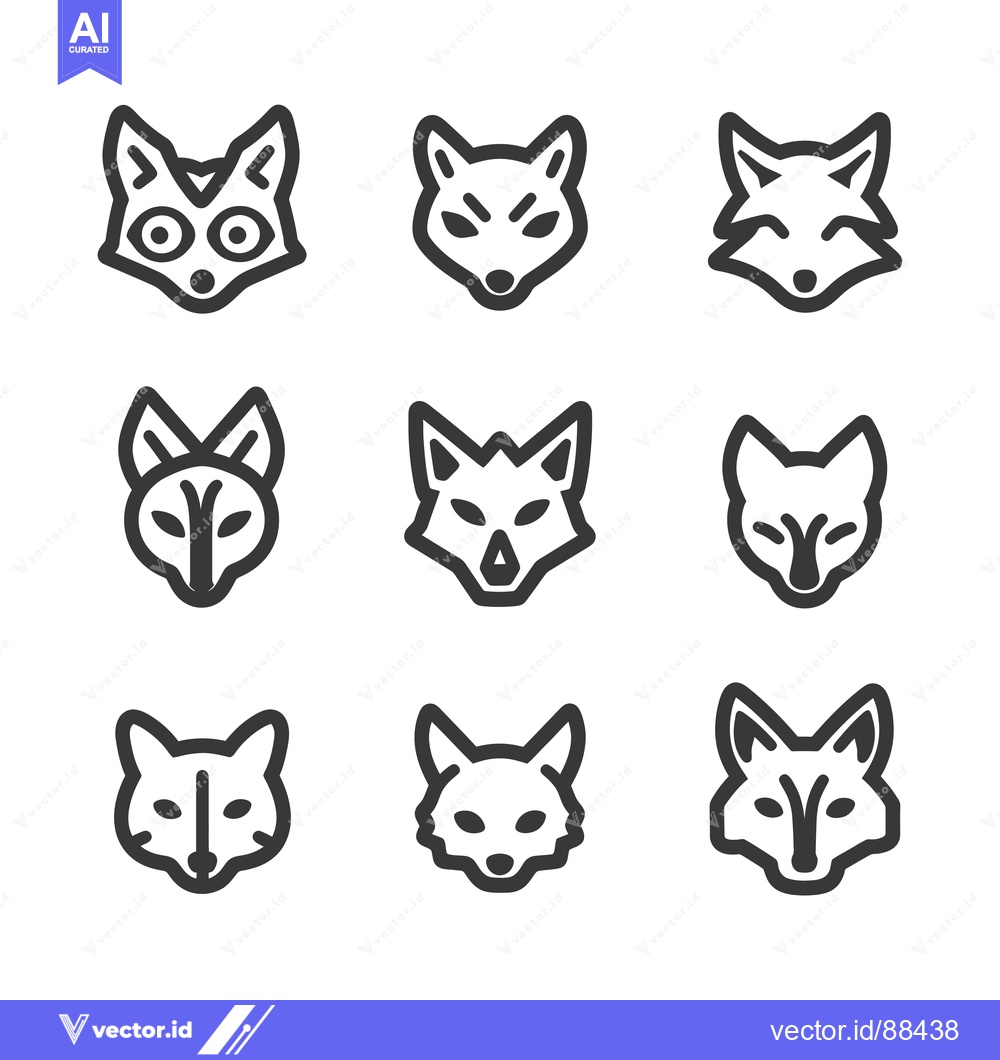 Premium Vector dari Nine Variations of Fox Head Line Art Icons