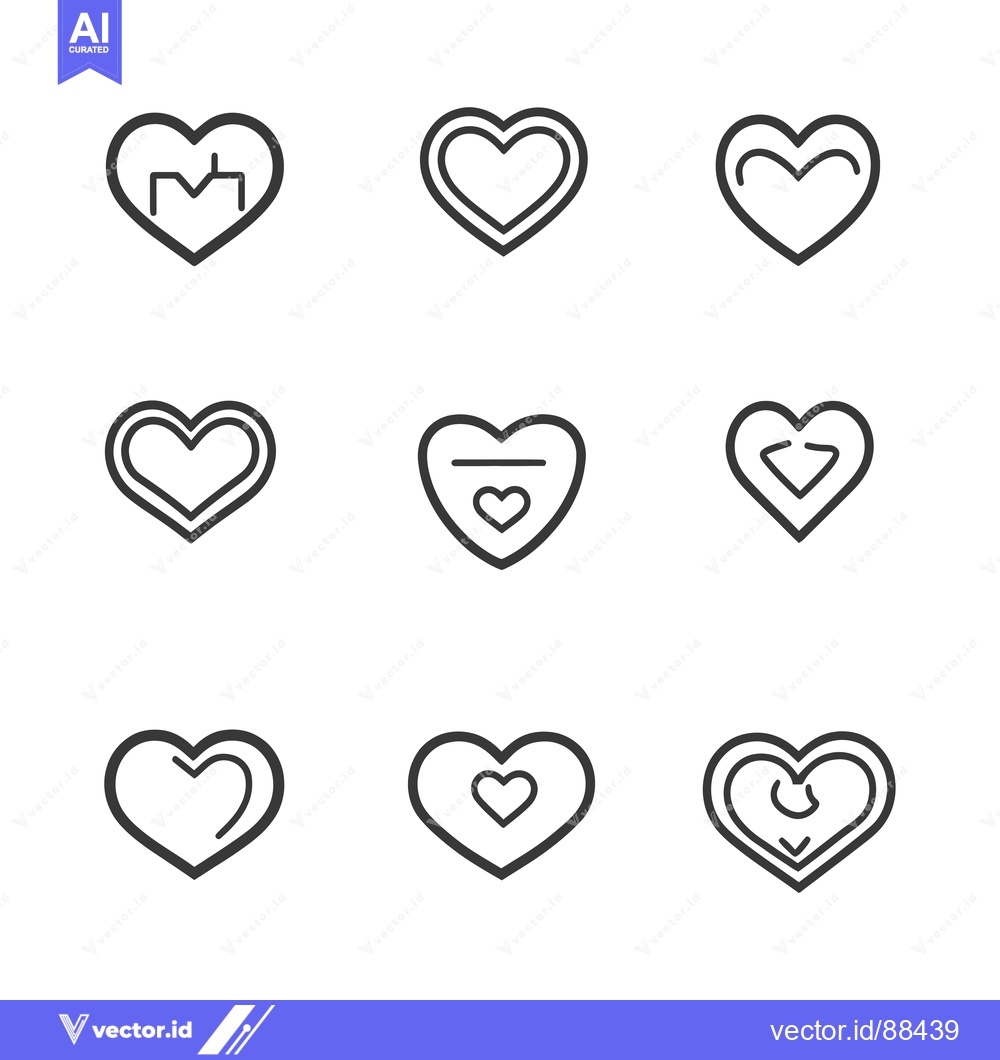 Premium Vector of Nine Variations of Heart Icons with Different Line Patterns