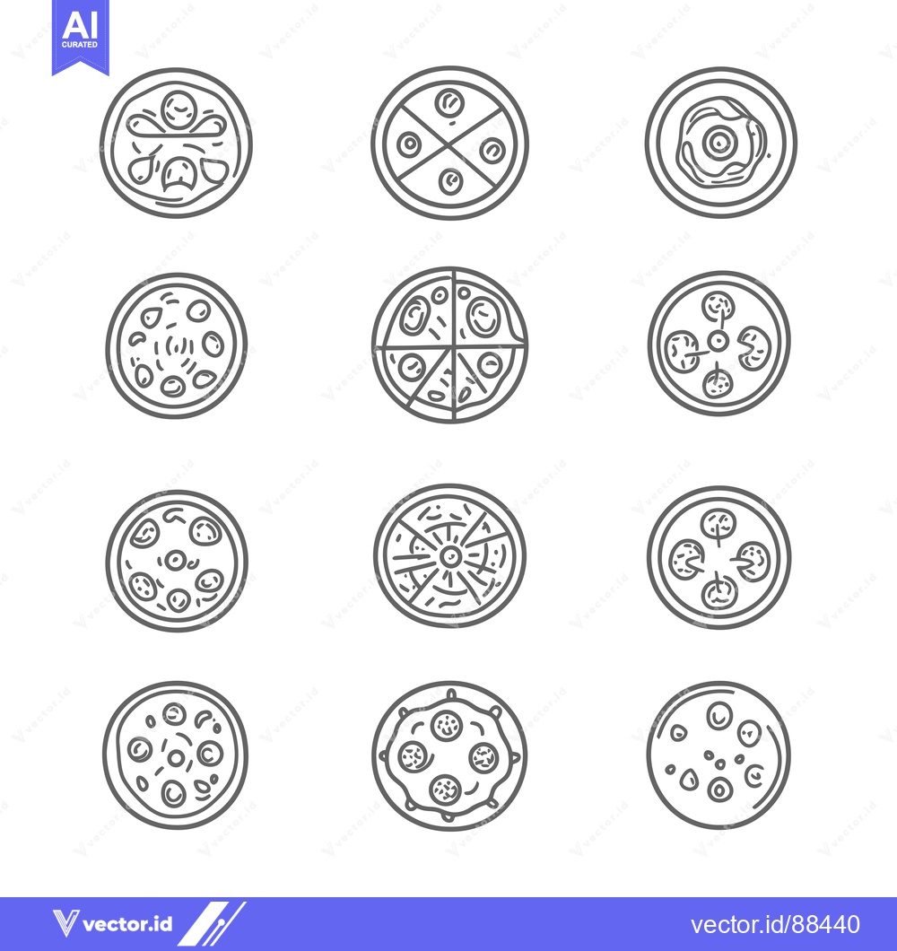 Premium Vector of Nine Variations of Pizza Toppings, Line Art Style