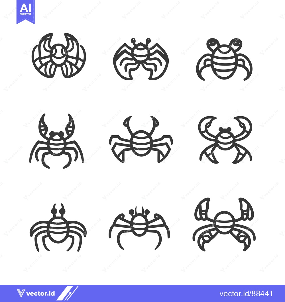 Premium Vector dari Nine Variations of Simple Black Line Crab Illustrations