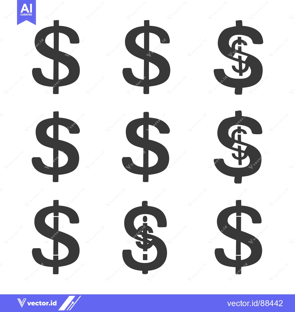 Premium Vector of Nine Variations of the Dollar Sign in Black