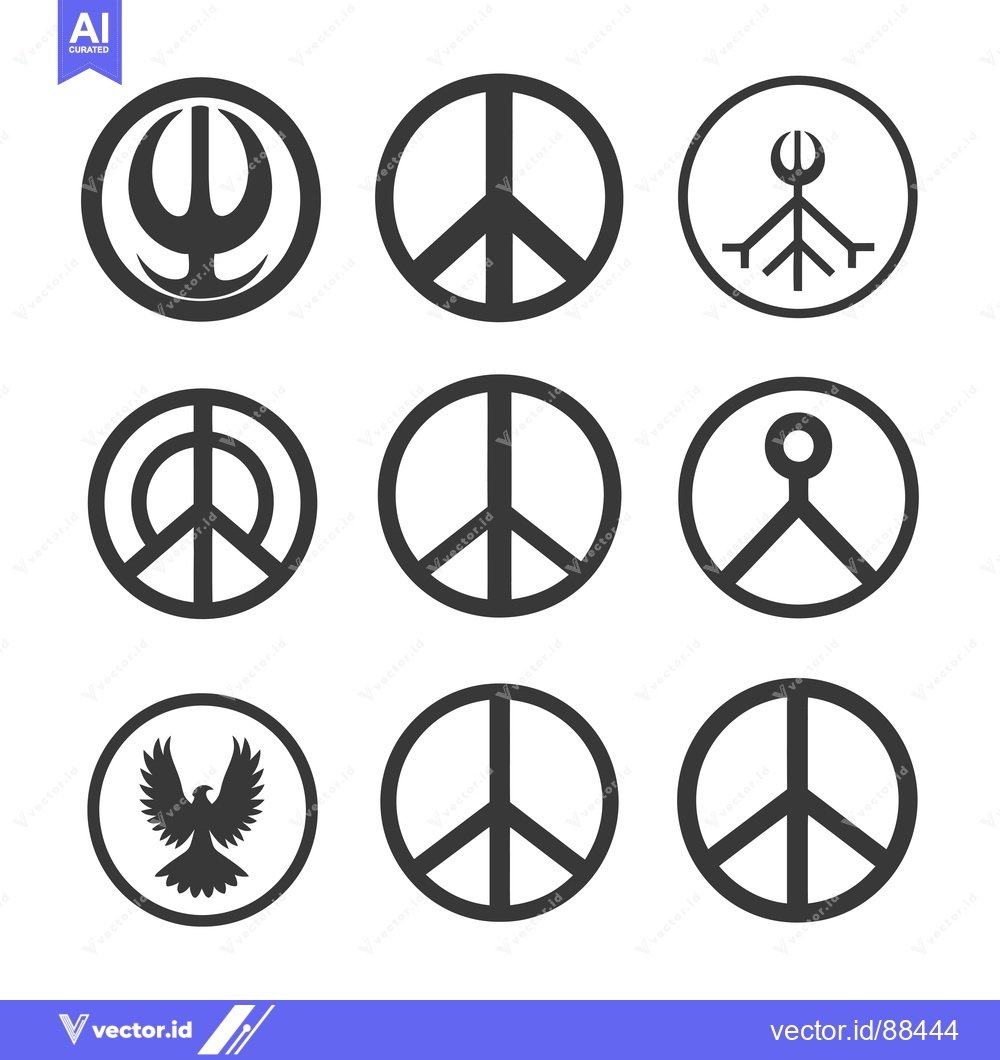 Premium Vector dari Nine Variations of the Peace Symbol in Circular Frames