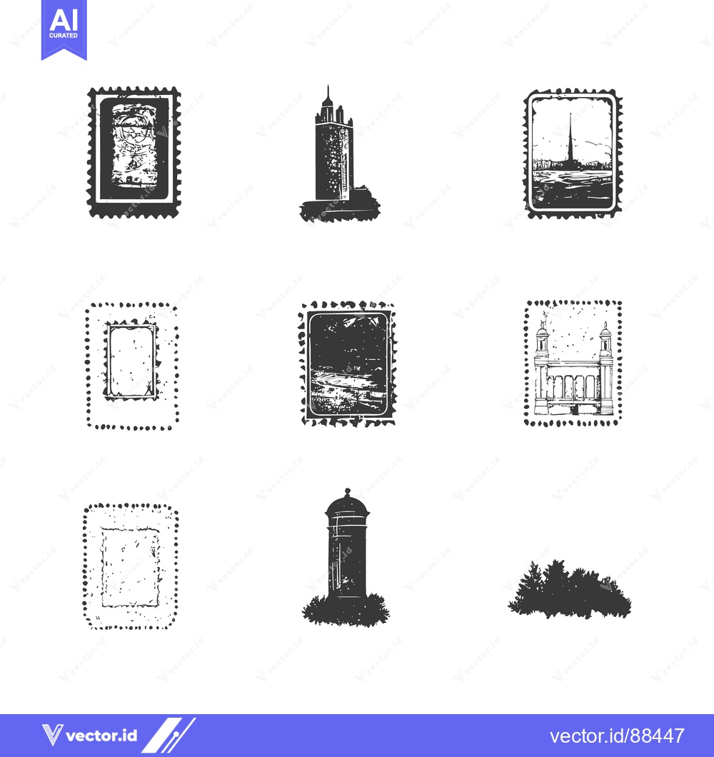 Premium Vector dari Nine Vintage Postage Stamps with Black and White Images