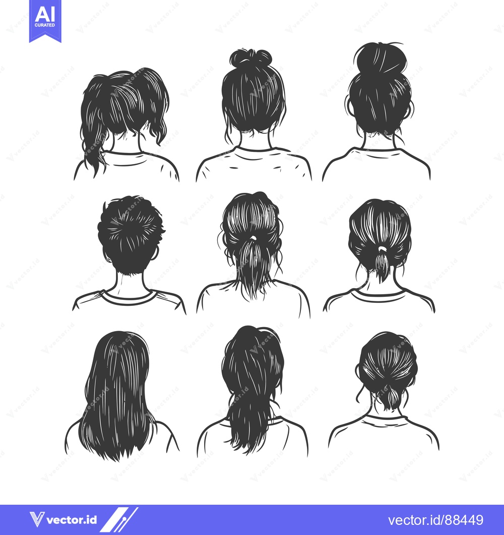 Premium Vector dari Nine Women with Different Hairstyles from the Back