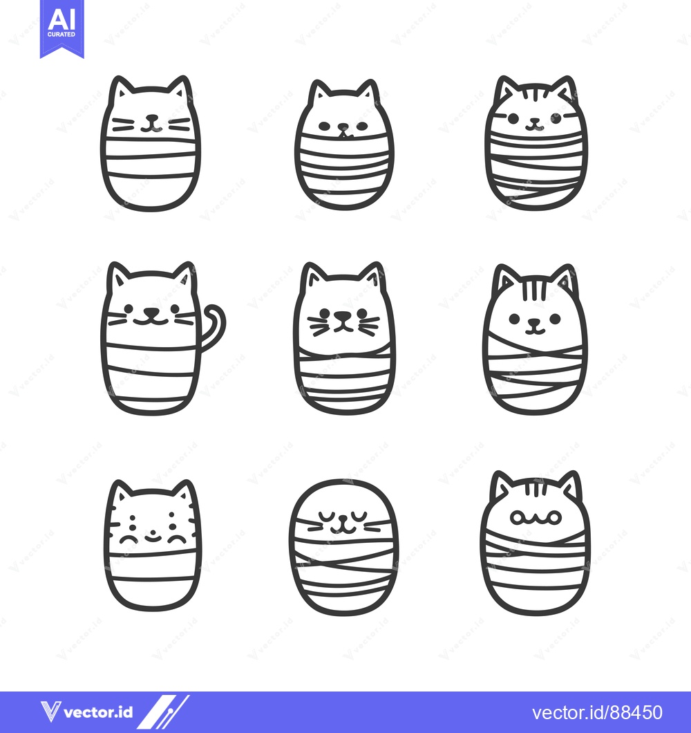 Premium Vector dari Nine Wrapped Cats with Different Expressions and Markings