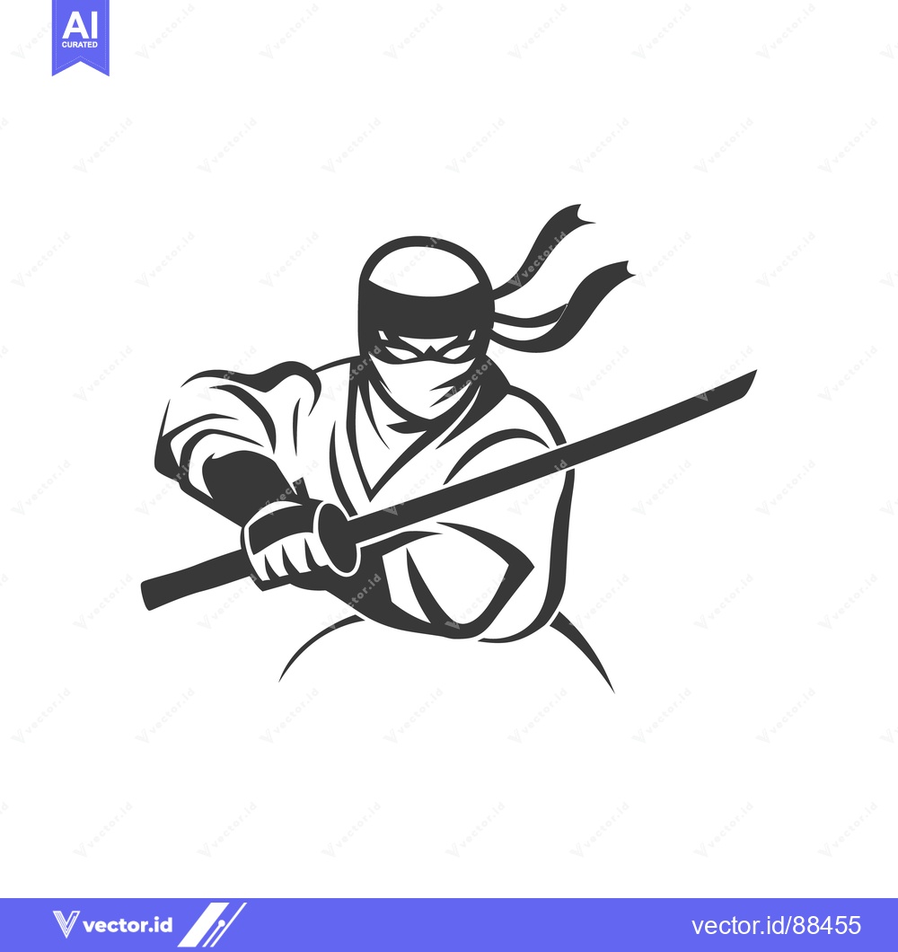 Premium Vector of A black and white illustration of a masked ninja with a sword