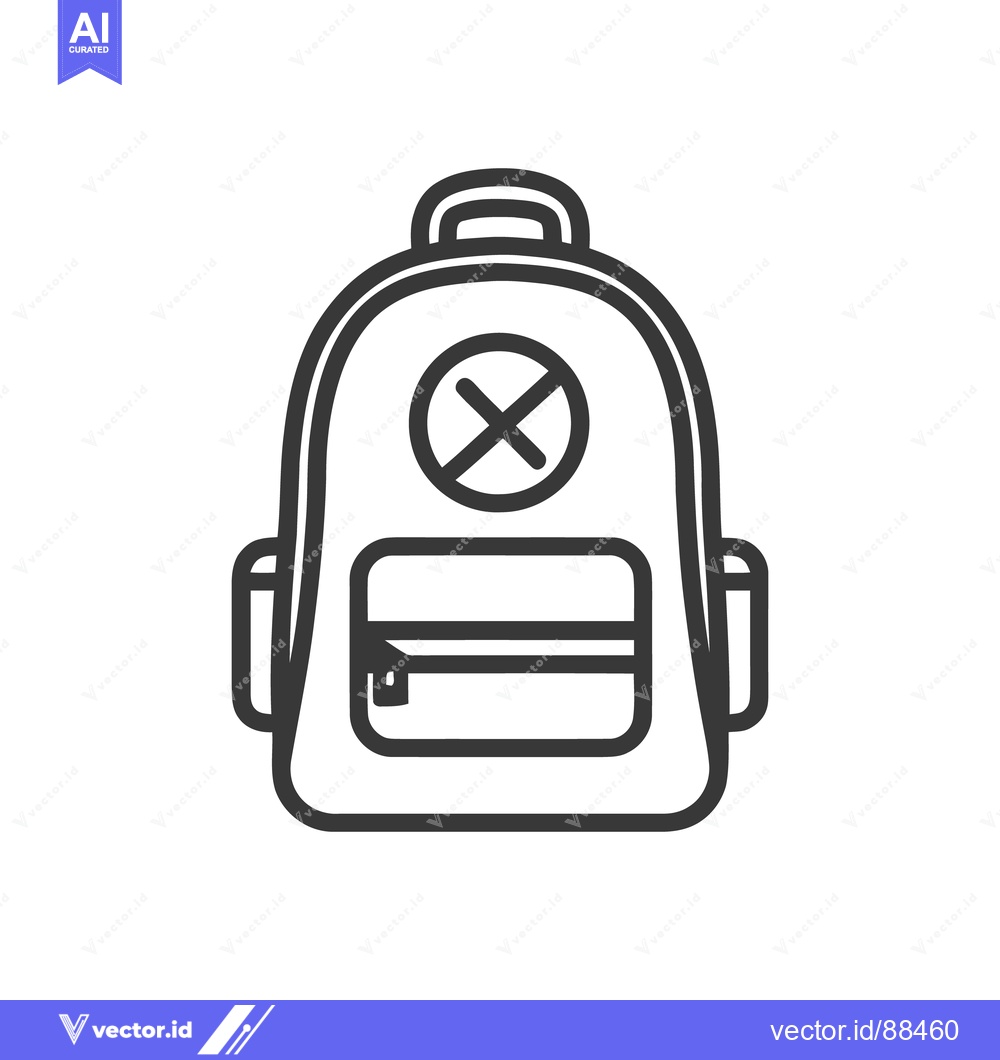 Premium Vector dari Minimalist Backpack Icon with Crossed Circle Detail, Outline Style