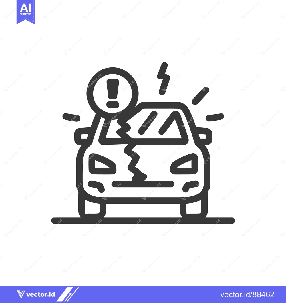 Premium Vector of Car Accident Icon: Damaged Vehicle with Exclamation Point Symbolizing