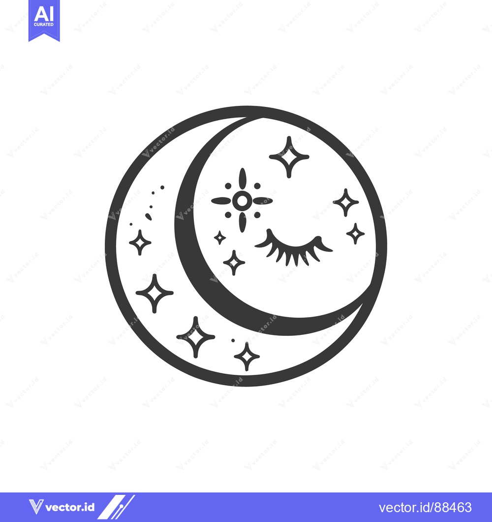 Premium Vector of A graphic illustration of a crescent moon with closed eye and stars