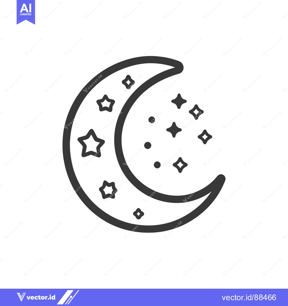 Premium Vector dari A simple crescent moon with stars in a dark sky